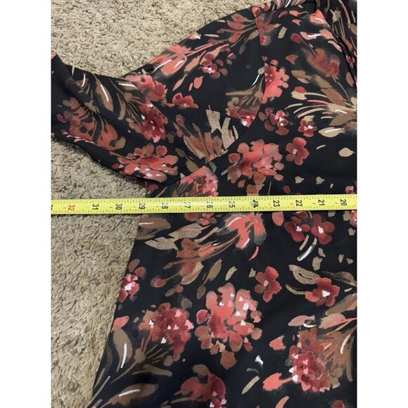 CATHERINES Blouse Top Black Red Floral Button Up 3/4 Sleeve Vneck Sz 3X Petite - Picture 5 of 7